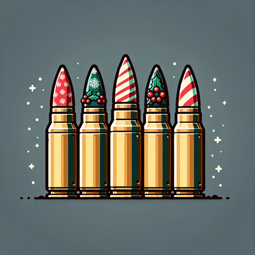 2d christmas 357 Magnum bullets Single Game Texture. In-Game asset. 2d. Blank background. High contrast. No shadows.