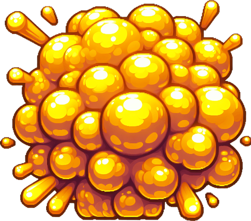 golden radial liquid cartoony puffed explosion. pixelated. 8 bit..
Single Game Texture. In-Game asset. 2d. Blank background. High contrast. No shadows.