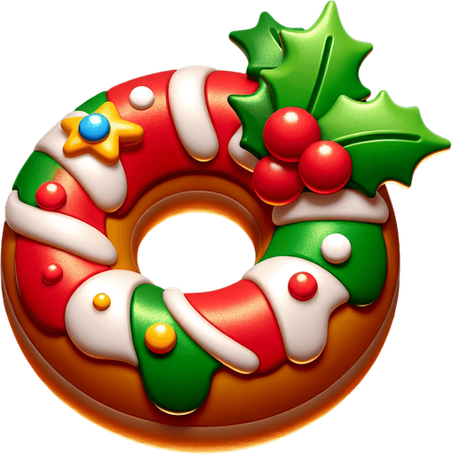 a christmas donut. plastic style. Single Game Texture. In-Game asset. 2d. Blank background. High contrast. No shadows.