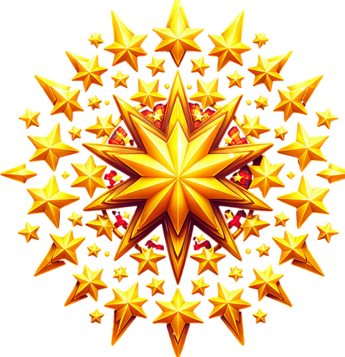 circular christmas golden star pattern transparent png Single Game Texture. In-Game asset. 2d. Blank background. High contrast. No shadows.