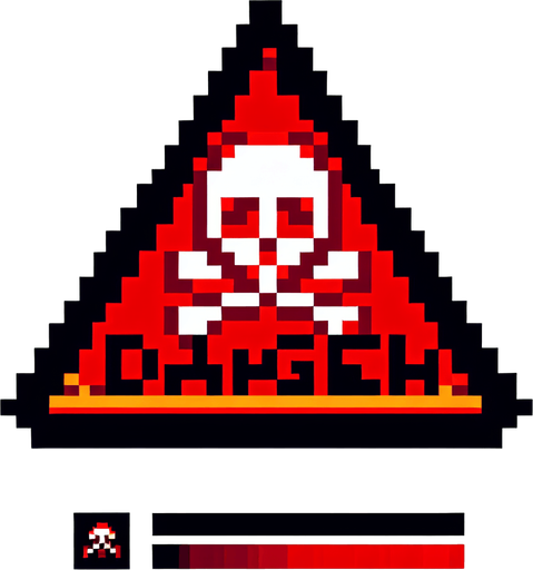 red danger warning sign. pixelated. 8 bit..
Single Game Texture. In-Game asset. 2d. Blank background. High contrast. No shadows.