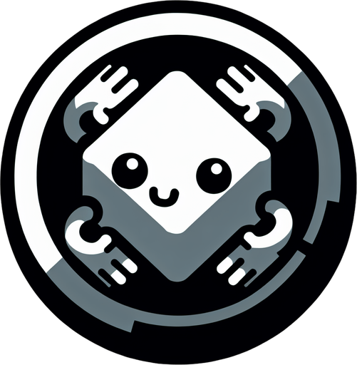 a button with a cube on it with two eyes and hands but no arms.
Single Game Texture. In-Game asset. 2d. Blank background. High contrast. No shadows.