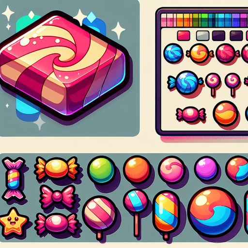 Cartoon candy.
Single Game Texture. In-Game asset. 2d. Blank background. High contrast. No shadows.