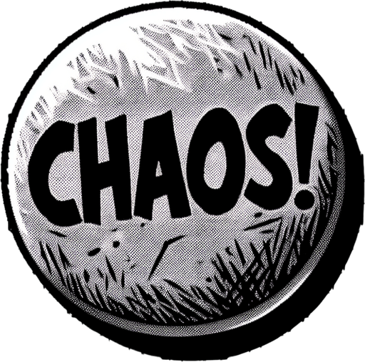 a button that says "Chaos!".
Single Game Texture. In-Game asset. 2d. Blank background. High contrast. No shadows.