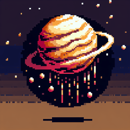 pixel art of a planet.
Single Game Texture. In-Game asset. 2d. Blank background. High contrast. No shadows.