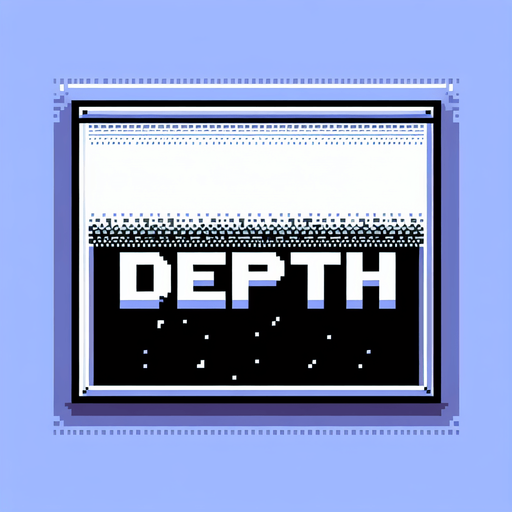 text. 8-bit. reads: DEPTH.
Single Game Texture. In-Game asset. 2d. Blank background. High contrast. No shadows.