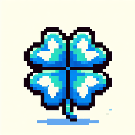 pixel art of a 4 leaf sky blue clover..
Single Game Texture. In-Game asset. 2d. Blank background. High contrast. No shadows.