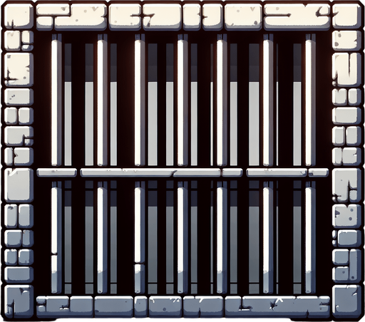 Prison cell bars.
Single Game Texture. In-Game asset. 2d. Blank background. High contrast. No shadows.