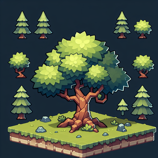 A tree in a rts style Single Game Texture. In-Game asset. 2d. Blank background. High contrast. No shadows.
