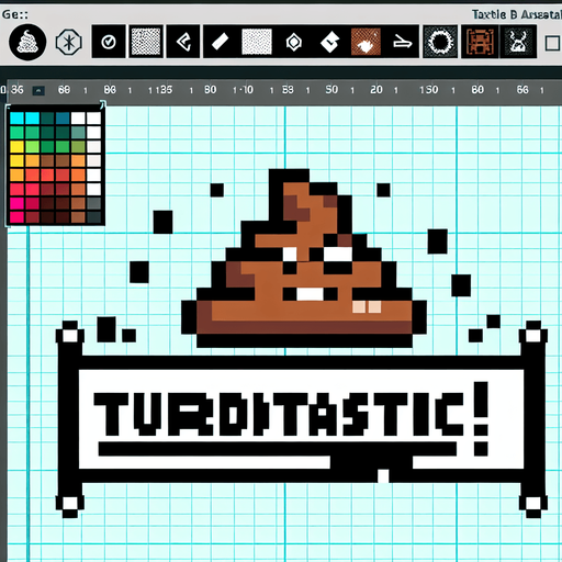 text saying "Turdtastic!" against a turd banner. pixelated. 8-bit.
Single Game Texture. In-Game asset. 2d. Blank background. High contrast. No shadows.