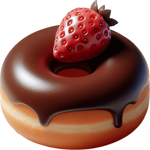 Donut nappage chocolat fraise.
Single Game Texture. In-Game asset. 3D
 Blank background. High contrast. No shadows.