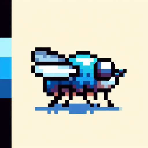 cute flying fly seen from the side. pixelated 8-bit.
Single Game Texture. In-Game asset. 2d. Blank background. High contrast. No shadows.