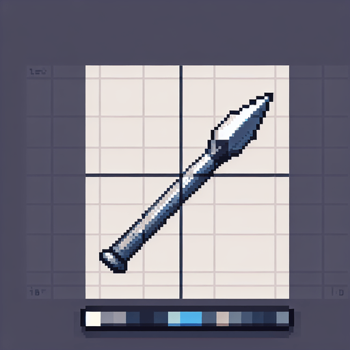 a straight crossbow bolt made of cobalt. top down view. pixelart. bolt only, crossbow not included. vertical display, from bottom to top. Single Game Texture. In-Game asset. 2d. Blank background. High contrast. No shadows.