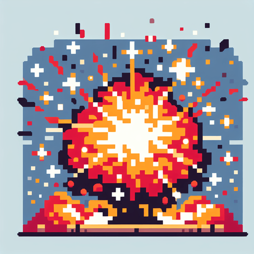 Pixel art explosion, retro
Single Game Texture. In-Game asset. 2d. Blank background. High contrast. No shadows.