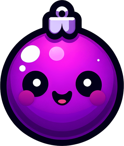 Perfectly square bright purple Christmas decoration with cute happyy face. Cartoon style. Cute art style. Simple vector style.