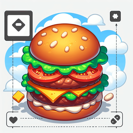 tasty burger.
Single Game Texture. In-Game asset. 2d. Blank background. High contrast. No shadows.