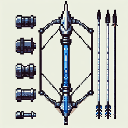 a straight crossbow bolt made of cobalt. top down view. pixelart. bolt only, crossbow not included. vertical display, from bottom to top. Single Game Texture. In-Game asset. 2d. Blank background. High contrast. No shadows.