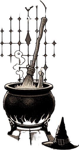 atelier de sorciere.
Single Game Texture. In-Game asset. 2d. Blank background. High contrast. No shadows.