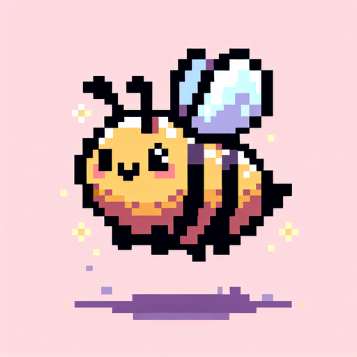 a pixel art bee, cute, side view, flying, no shadow

Single Game Texture. In-Game asset. 2d. Blank background. High contrast. No shadows.