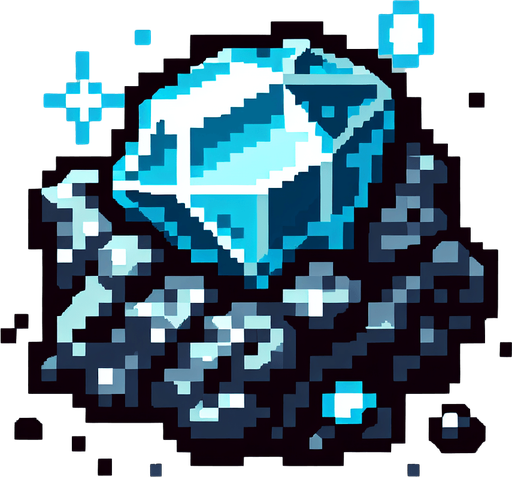 pixel art of a ore clump with blue diamonds.
Game asset. 2d. Blank background. High contrast. No shadows.