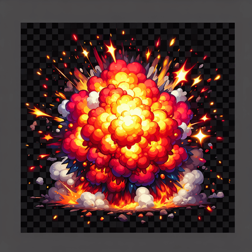 explosion frame.
Single Game Texture. In-Game asset. 2d. Blank background. High contrast. No shadows.