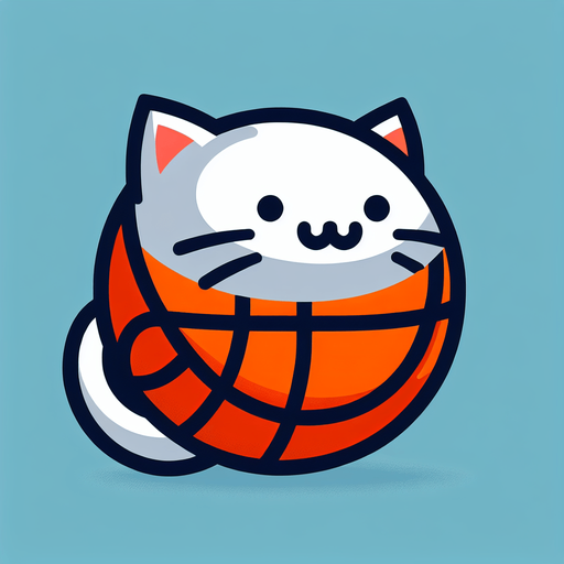 basket ball with cat shape.
Single Game Texture. In-Game asset. 2d. Blank background. High contrast. No shadows.