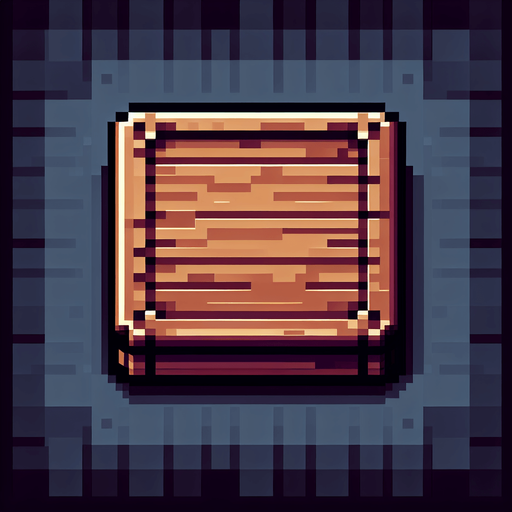 rectangular wooden square holder with round edges. 8-bit pixelated background.
Single Game Texture. In-Game asset. 2d. Blank background. High contrast. No shadows.