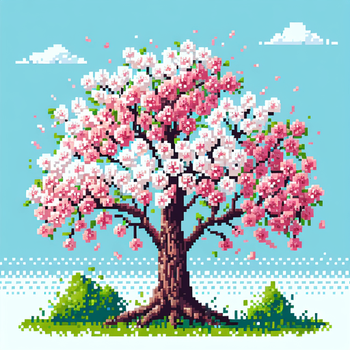 cerisier avec des fleur. Pixel art.