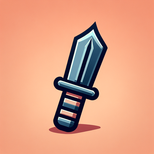 Cartoon knife pointing up. Symmetrical. Vertical.
Single Game Texture. In-Game asset. 2d. Blank background. High contrast. No shadows.