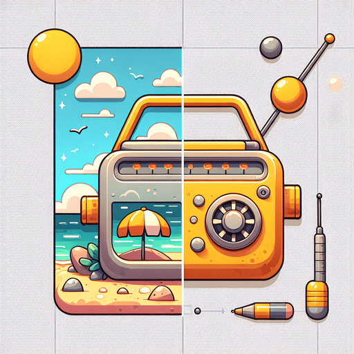 Create a cartoon-style illustration of a mix of a beach radio. Front View.
Single Game Texture. In-Game asset. 2d. Blank background. High contrast. No shadows.