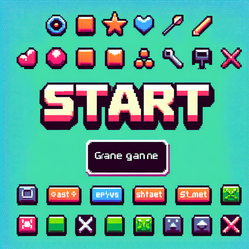 In game text that says ''Start''. I want the art style to reflect a classic 16-bit retro pixel art aesthetic, reminiscent of early 1990s RPGs with vibrant colors..
Single Game Texture. In-Game asset. 2d. Blank background. High contrast. No shadows.