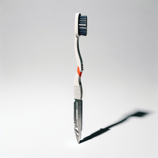 Prison shank made out of a toothbrush and a razor pointing straight up.
Single Game Texture. In-Game asset. 2d. Blank background. High contrast. No shadows.