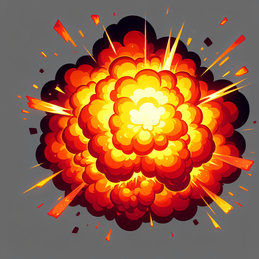 explosion frame.
Single Game Texture. In-Game asset. 2d. Blank background. High contrast. No shadows.