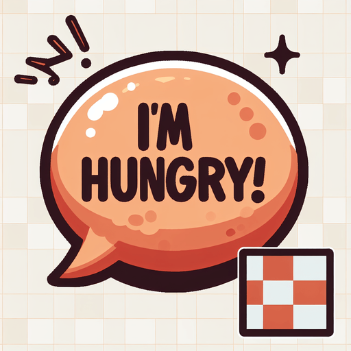 Create a cartoon-style illustration of a speech bubble that is written I'm Hungry!.
Single Game Texture. In-Game asset. 2d. Blank background. High contrast. No shadows.