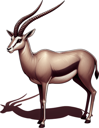 gazelle.
Single Game Texture. In-Game asset. 2d. Blank background. High contrast. No shadows.