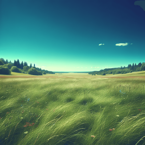 bright blue sky over a grassy meadow.