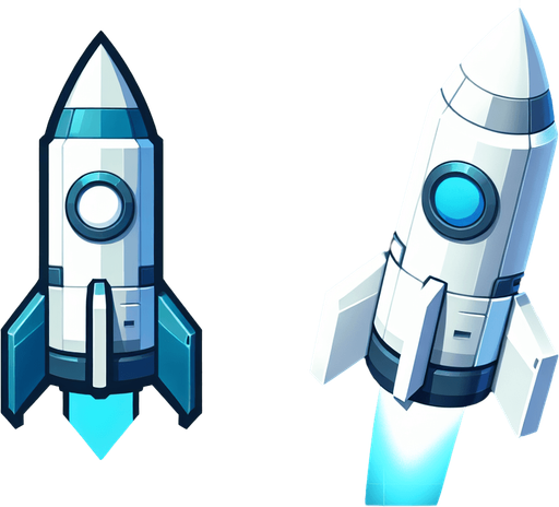 Medium cyan,white coloured rocket.
Single Game Texture. In-Game asset. 2d. Blank background. High contrast. No shadows.