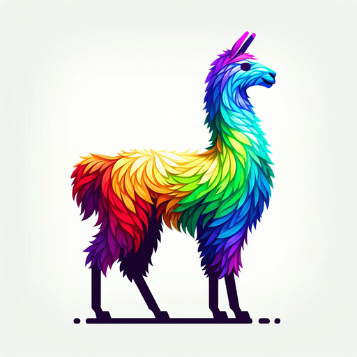 a rainbow llama.
Single Game Texture. In-Game asset. 2d. Blank background. High contrast. No shadows.