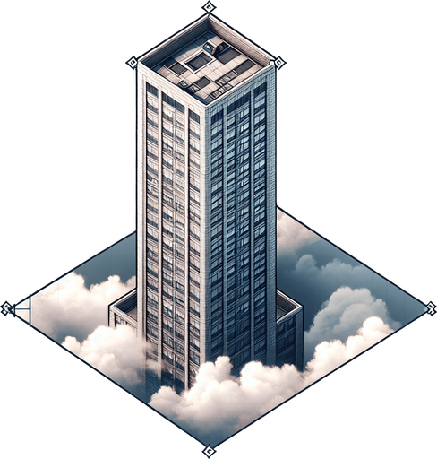 a sky scaper platform. top-down bird-eye view perspective with a flat top with windows.
Single Game Texture. In-Game asset. 2d. Blank background. High contrast. No shadows.