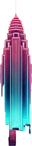 Neon cityscape, skyscraper, single vertical building , window panes.
Single Game Texture. In-Game asset. 2d. Blank background. High contrast. No shadows.