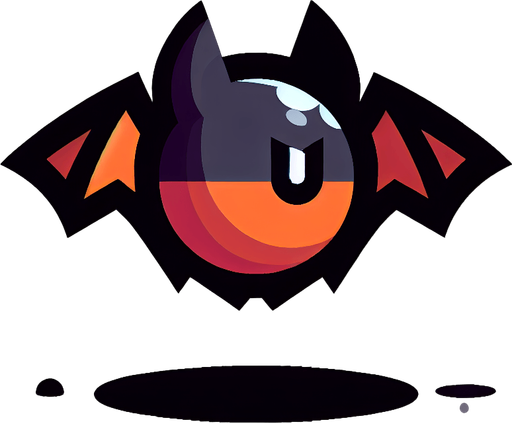 Single simple cartoon bat for a game titled "Flap & Bounce". The bird has lots black, grey and orange colors and is high contrast. The bat is seen from the side. Only show the animal. No shadows.
Single Game Texture. In-Game asset. 2d. Blank background. High contrast. No shadows.