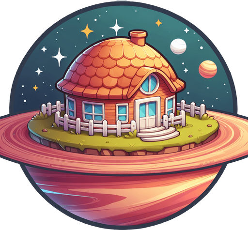 round house planet, cartoon Single Game Texture. In-Game asset. 2d. Blank background. High contrast. No shadows.