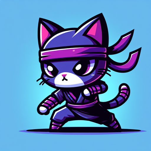 Cartoon ninja cat.
Single Game Texture. In-Game asset. 2d. Blank background. High contrast. No shadows.