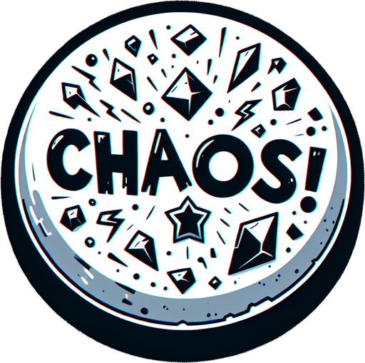 a button that says "Chaos!".
Single Game Texture. In-Game asset. 2d. Blank background. High contrast. No shadows.