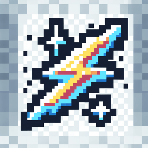 8bit cartoon lighting bolt.
Single Game Texture. In-Game asset. 2d. Blank background. High contrast. No shadows.