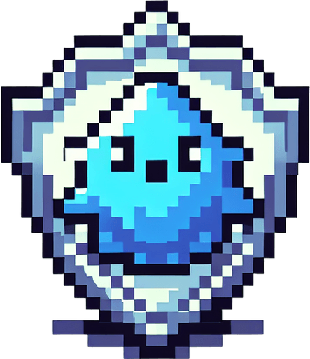 a friendly blue shielded elemental, I want the art style to reflect a classic 16-bit retro pixel art aesthetic, reminiscent of early 1990s RPGs..
Single Game Texture. In-Game asset. 2d. Blank background. High contrast. No shadows.