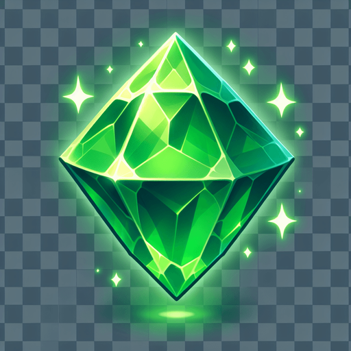 Magic greem gem in odd shape.
Single Game Texture. In-Game asset. 2d. Blank background. High contrast. No shadows.