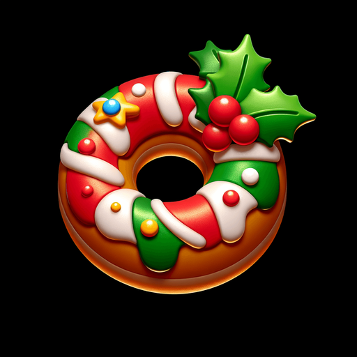 a christmas donut. plastic style. Single Game Texture. In-Game asset. 2d. Blank background. High contrast. No shadows.