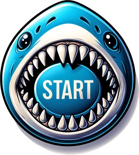 Start button in the shape of a shark mouth.