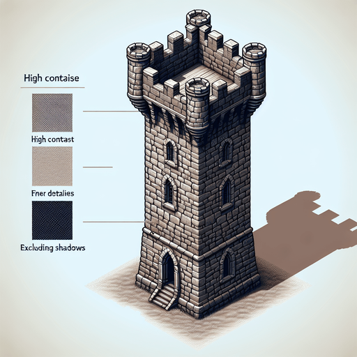 a medieval style stone tower. top down view. Single Game Texture. In-Game asset. 2d. Blank background. High contrast. No shadows.